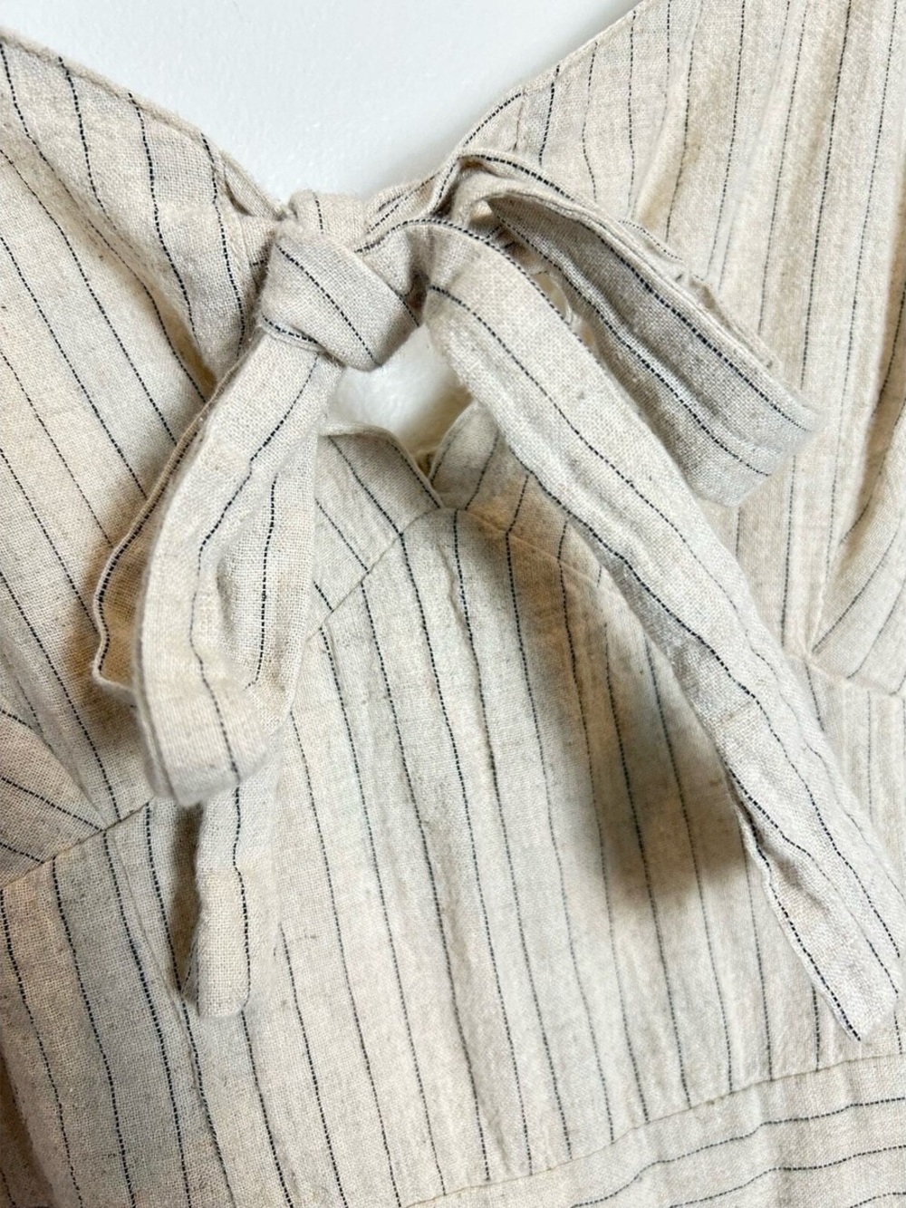 Japna Cream Tie-Front Wide-Leg Jumpsuit S 52% cotton linen. - Picture 3 of 14